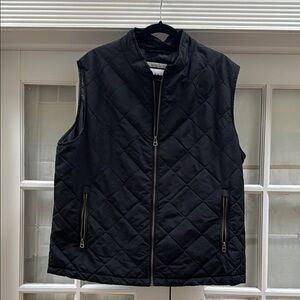 Black Quilted Vest with Zipper and Stand-Up Collar